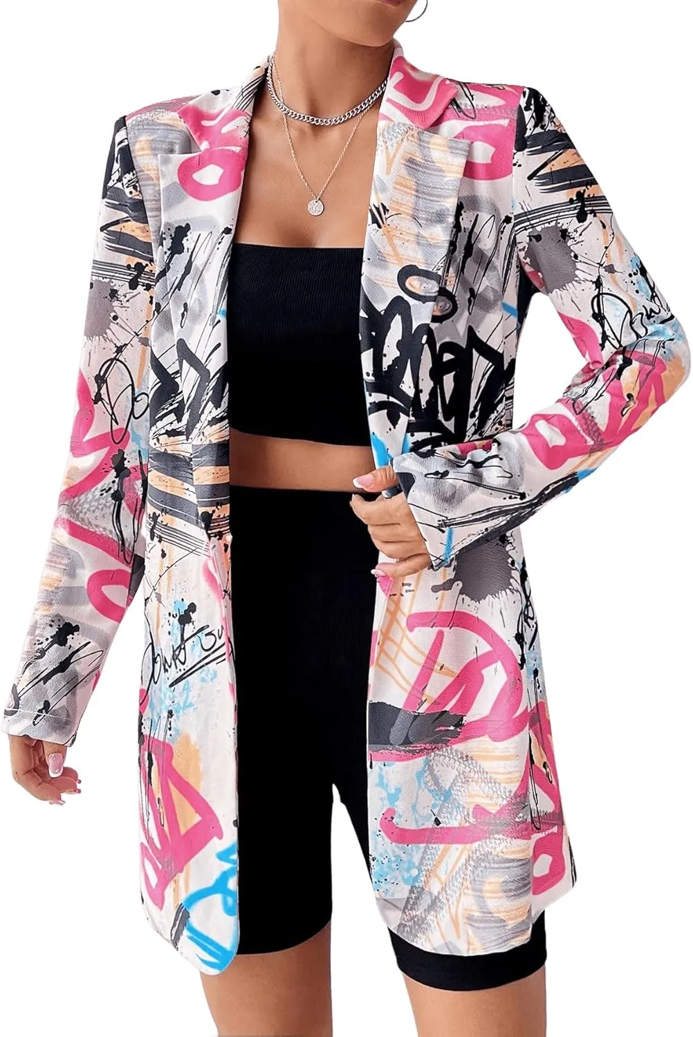 Floerns Women's Casual Long Sleeve Graphic Colorful Blazer Work Suit Jackets