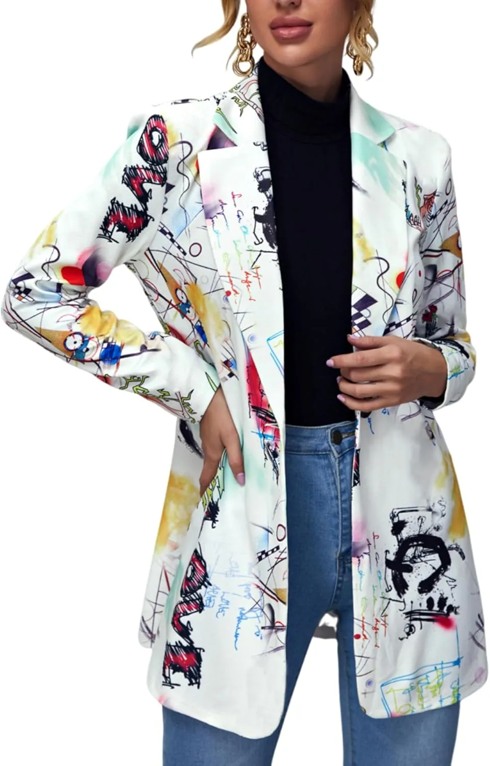 Floerns Women's Casual Long Sleeve Graphic Colorful Blazer Work Suit Jackets