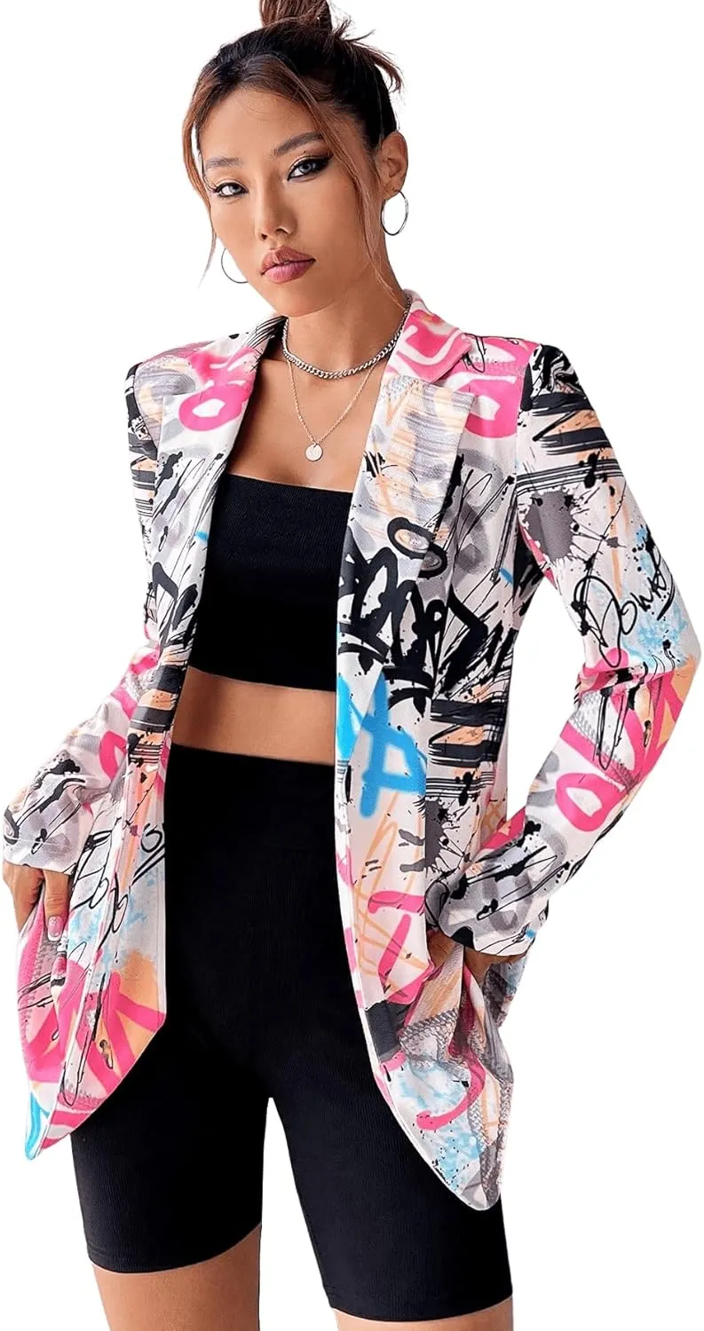 Floerns Women's Casual Long Sleeve Graphic Colorful Blazer Work Suit Jackets