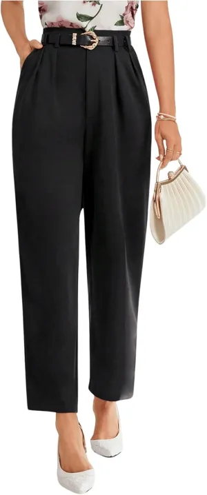 Floerns Women's Elegant Dress Pants Tapered High Waisted Straight Leg Suit Trousers