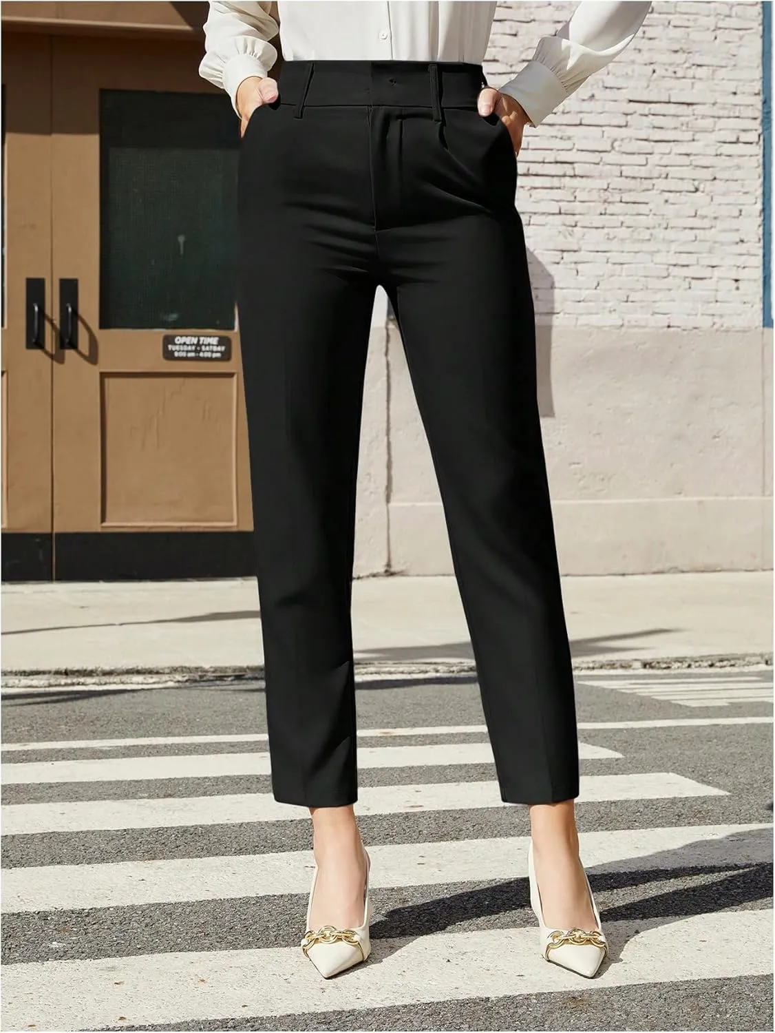 Floerns Women's High Waisted Straight Leg Pants Business Suit Trousers with Pockets