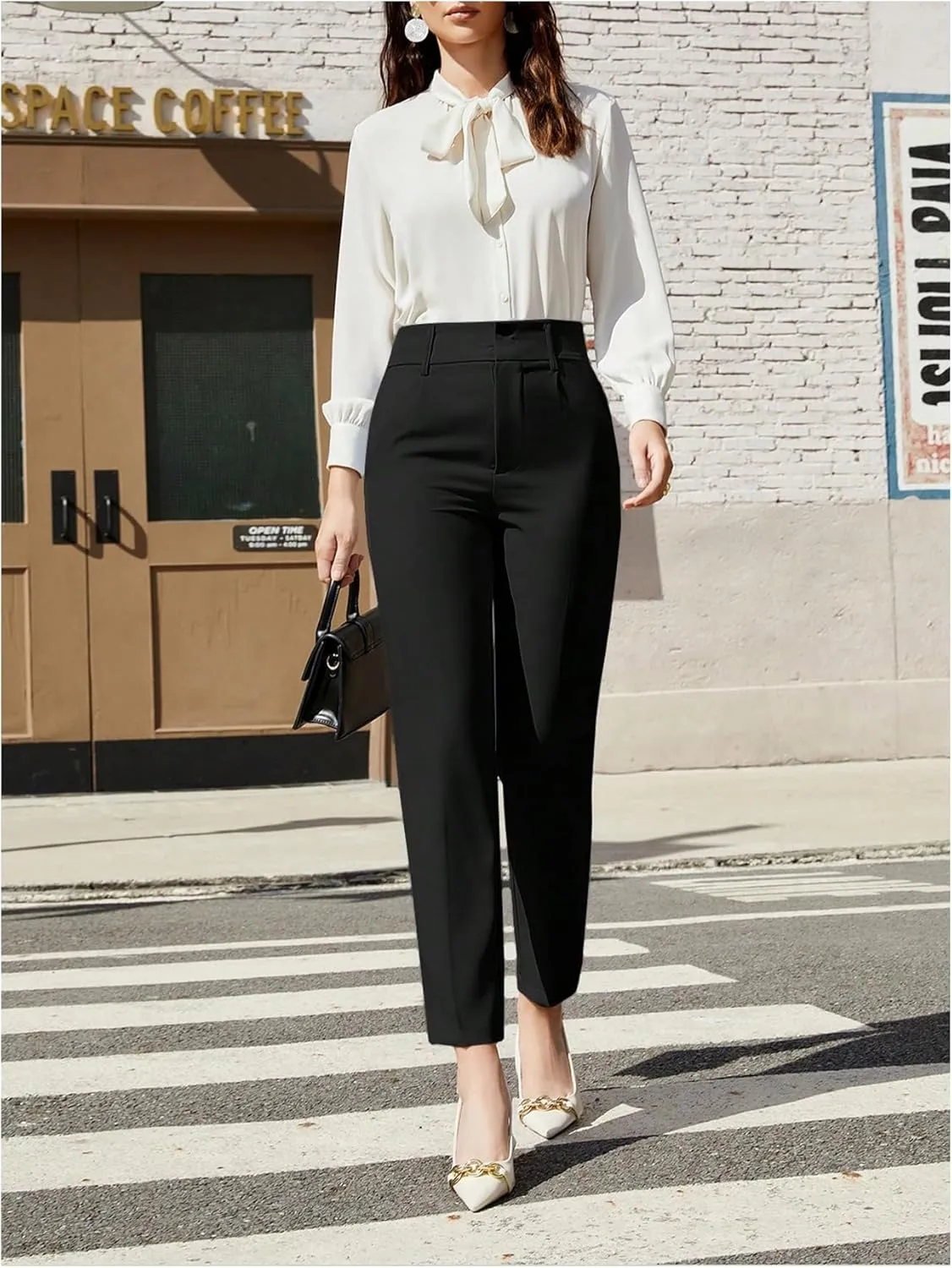 Floerns Women's High Waisted Straight Leg Pants Business Suit Trousers with Pockets