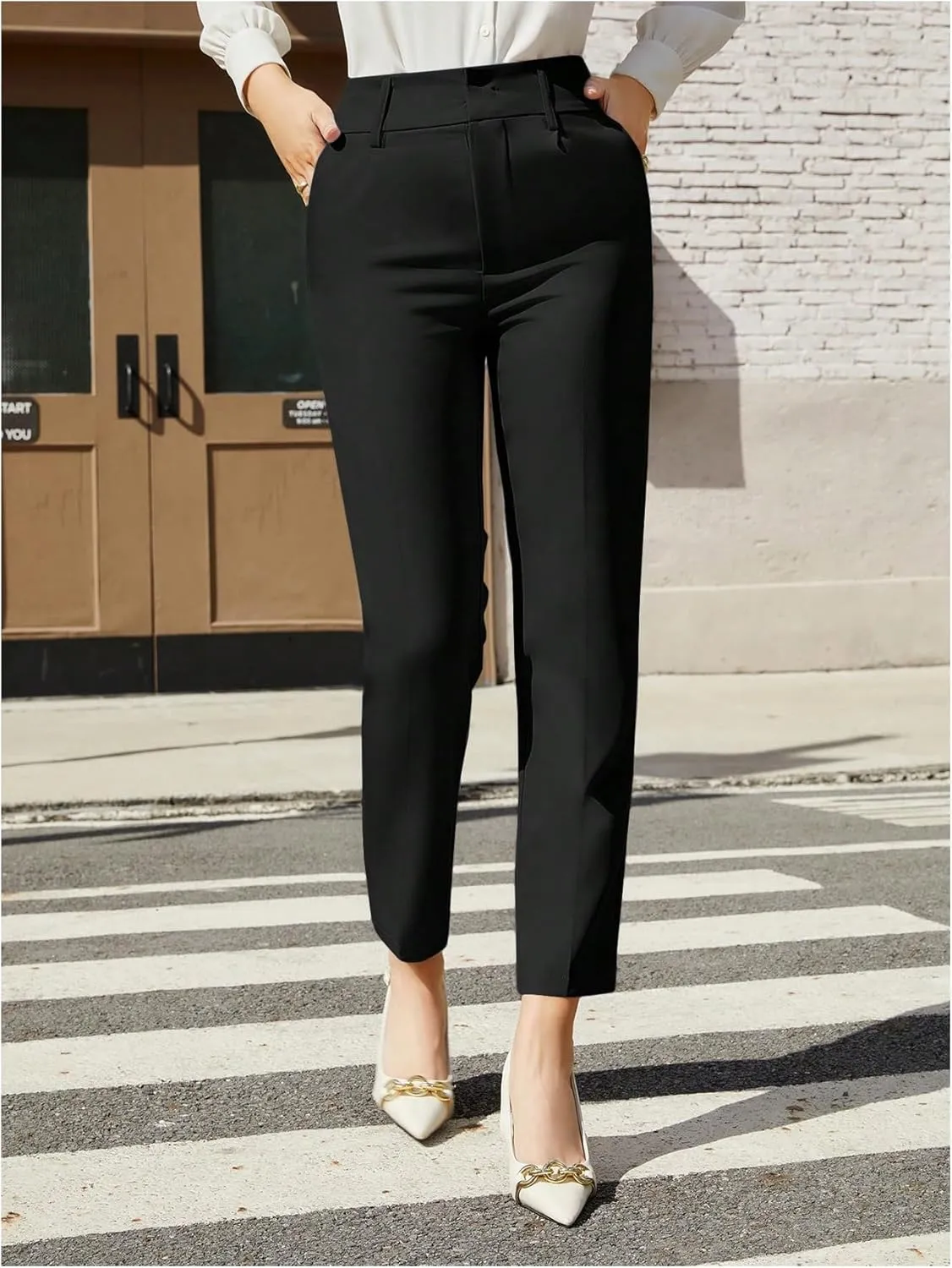 Floerns Women's High Waisted Straight Leg Pants Business Suit Trousers with Pockets
