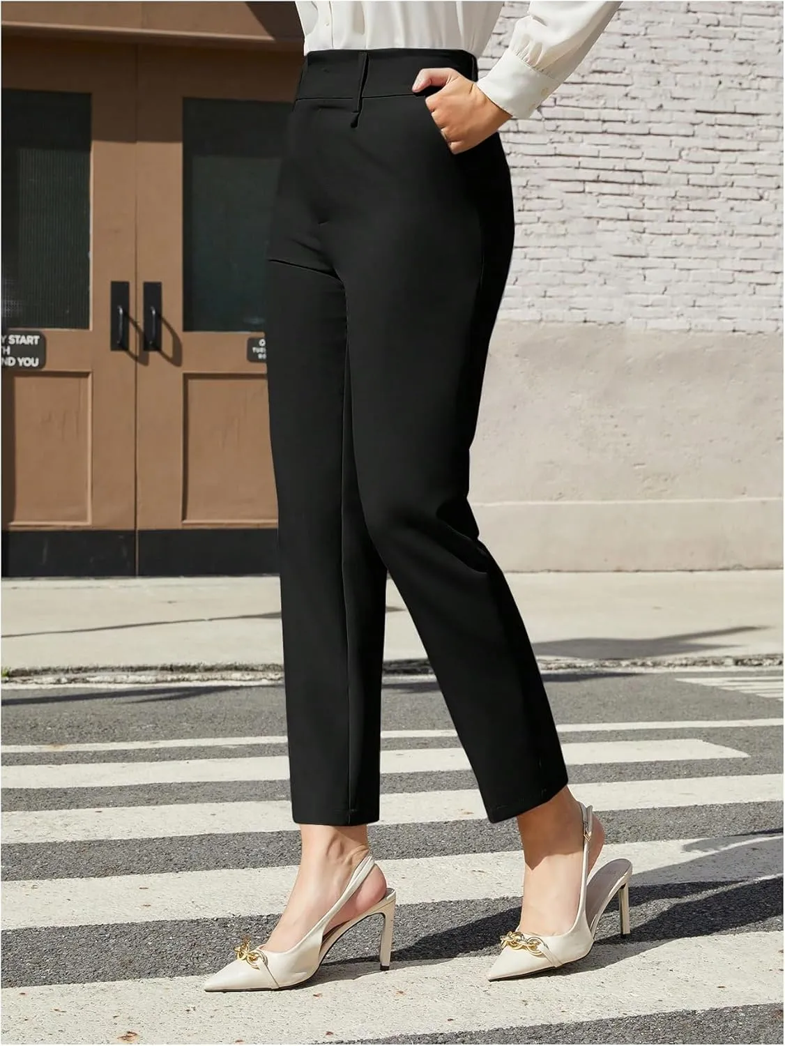 Floerns Women's High Waisted Straight Leg Pants Business Suit Trousers with Pockets
