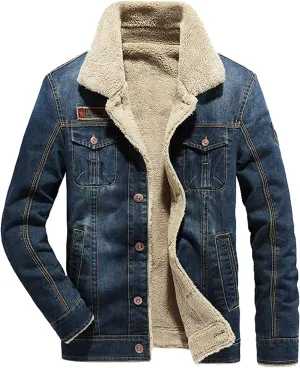 Flygo Men's Sherpa Fleece Lined Denim Trucker Jacket Winter Jean Jacket Cowboy Coat