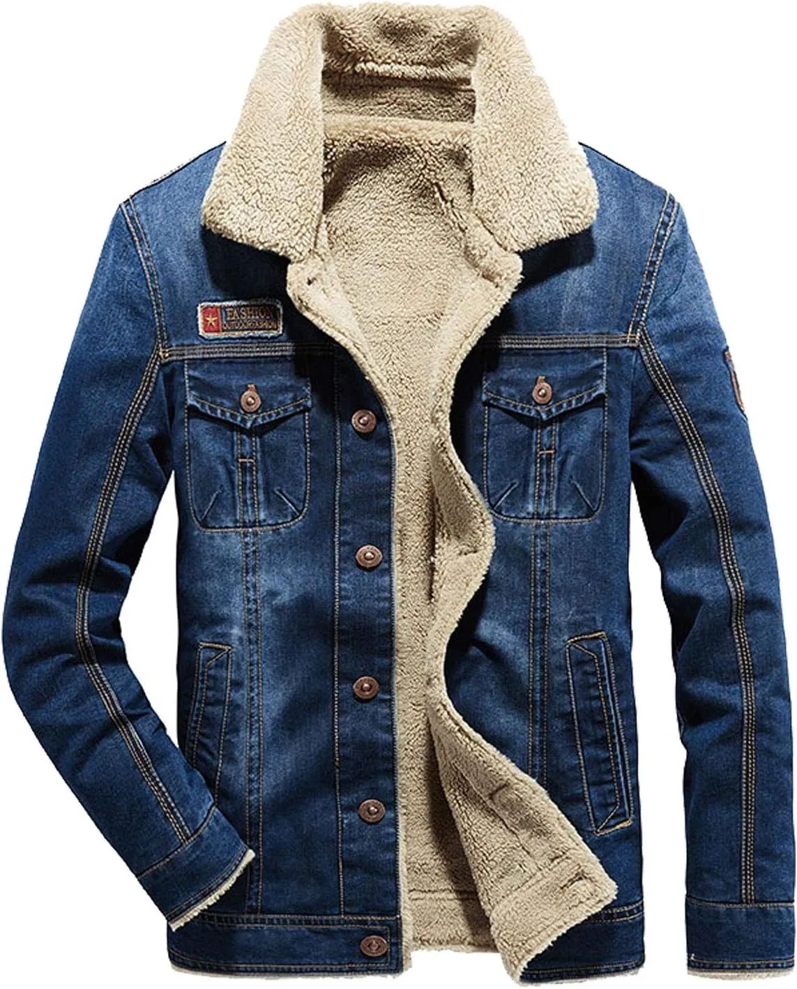 Flygo Men's Sherpa Fleece Lined Denim Trucker Jacket Winter Jean Jacket Cowboy Coat