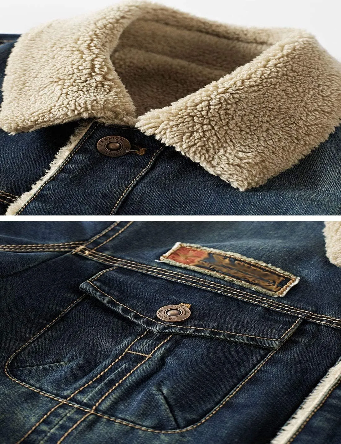 Flygo Men's Sherpa Fleece Lined Denim Trucker Jacket Winter Jean Jacket Cowboy Coat