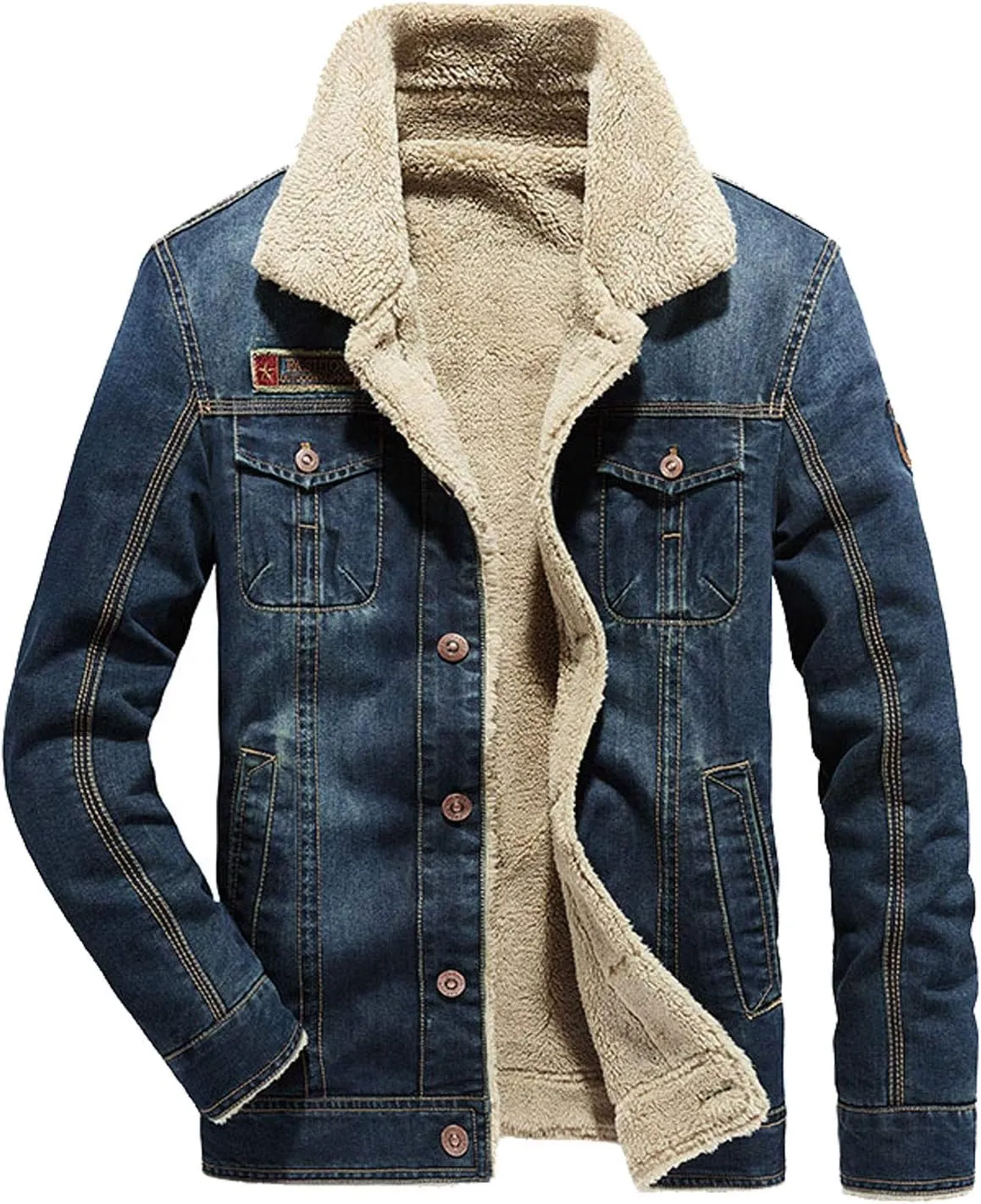Flygo Men's Sherpa Fleece Lined Denim Trucker Jacket Winter Jean Jacket Cowboy Coat