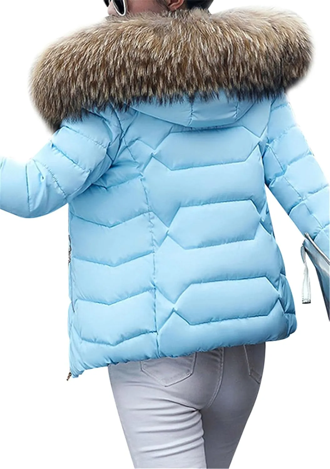 GRASWE Women's Thickened Short Down Jacket Winter Fashion Coats Zip Up Casual Parka Jacket with Faux Fur Hood