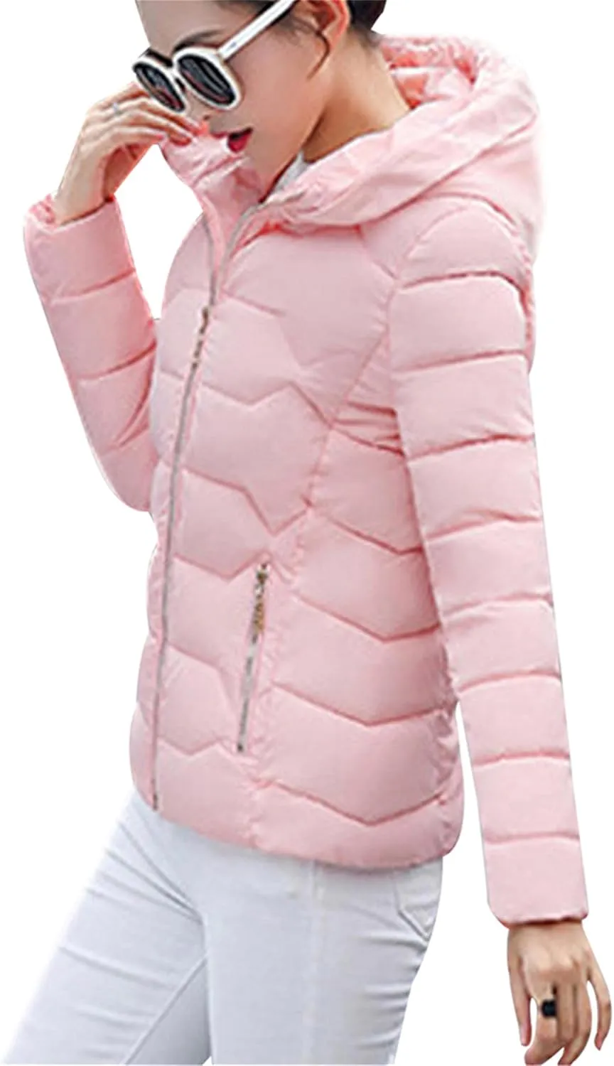 GRASWE Women's Thickened Short Down Jacket Winter Fashion Coats Zip Up Casual Parka Jacket with Faux Fur Hood