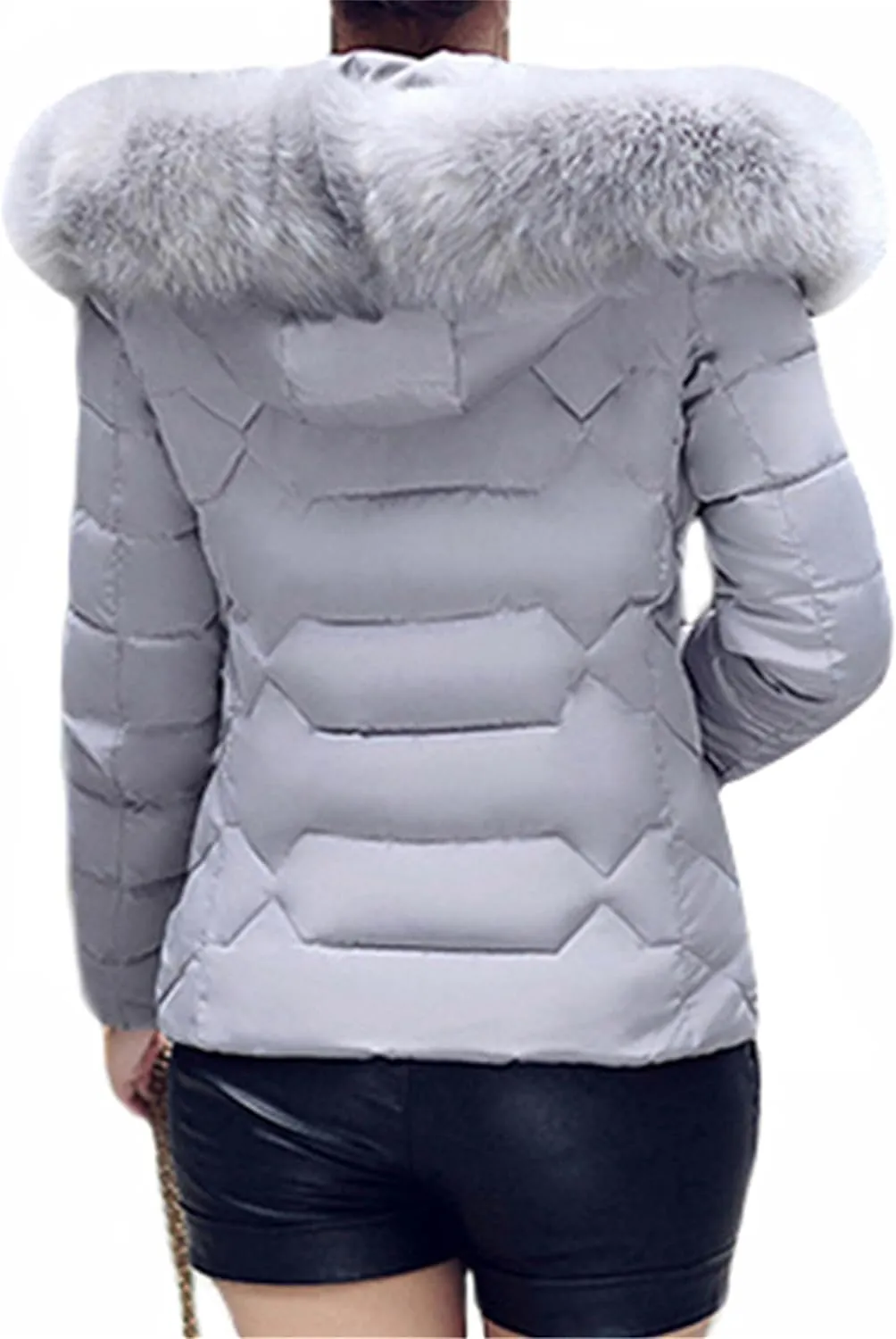 GRASWE Women's Thickened Short Down Jacket Winter Fashion Coats Zip Up Casual Parka Jacket with Faux Fur Hood