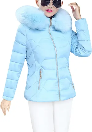 GRASWE Women's Thickened Short Down Jacket Winter Fashion Coats Zip Up Casual Parka Jacket with Faux Fur Hood