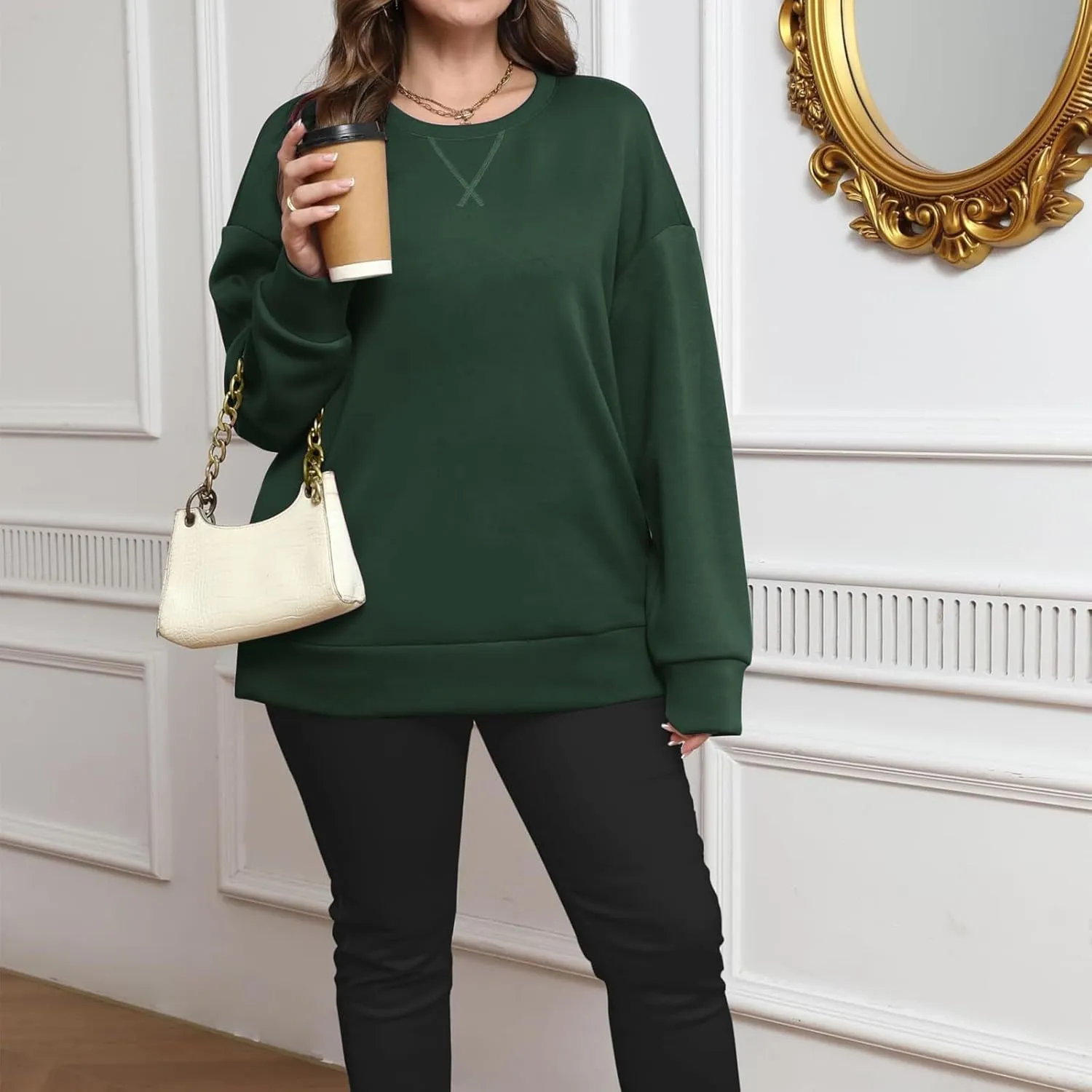 Gumipy Oversized Sweatshirt for Women Side Split Fleece Crewneck Sweatshirts Long Sleeve Womens Sweatshirt Spring Clothes