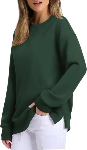 Gumipy Oversized Sweatshirt for Women Side Split Fleece Crewneck Sweatshirts Long Sleeve Womens Sweatshirt Spring Clothes