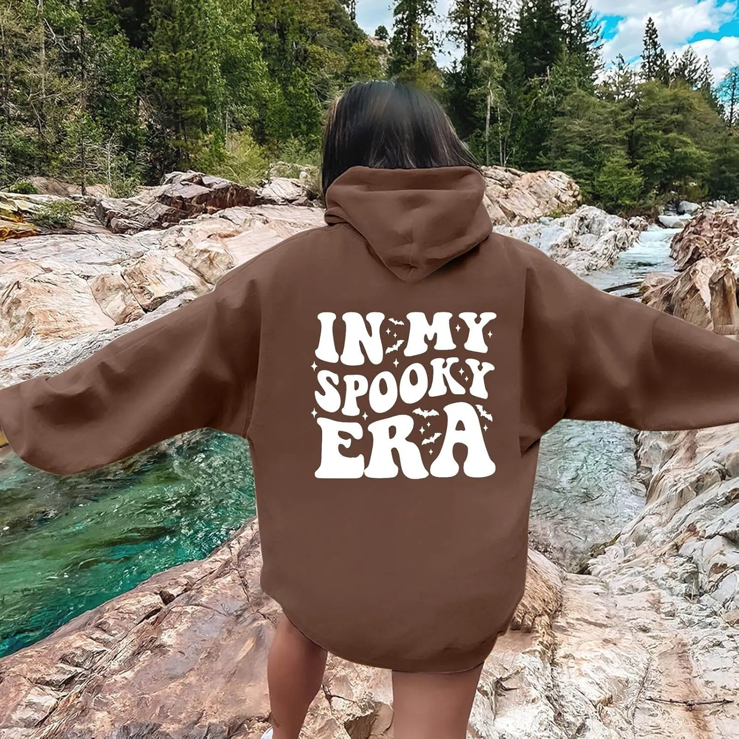 Halloween Hoodies for Teen Girls Spooky Season Letter Print Cute Halloween Sweatshirt Casual Trendy Halloween Clothes