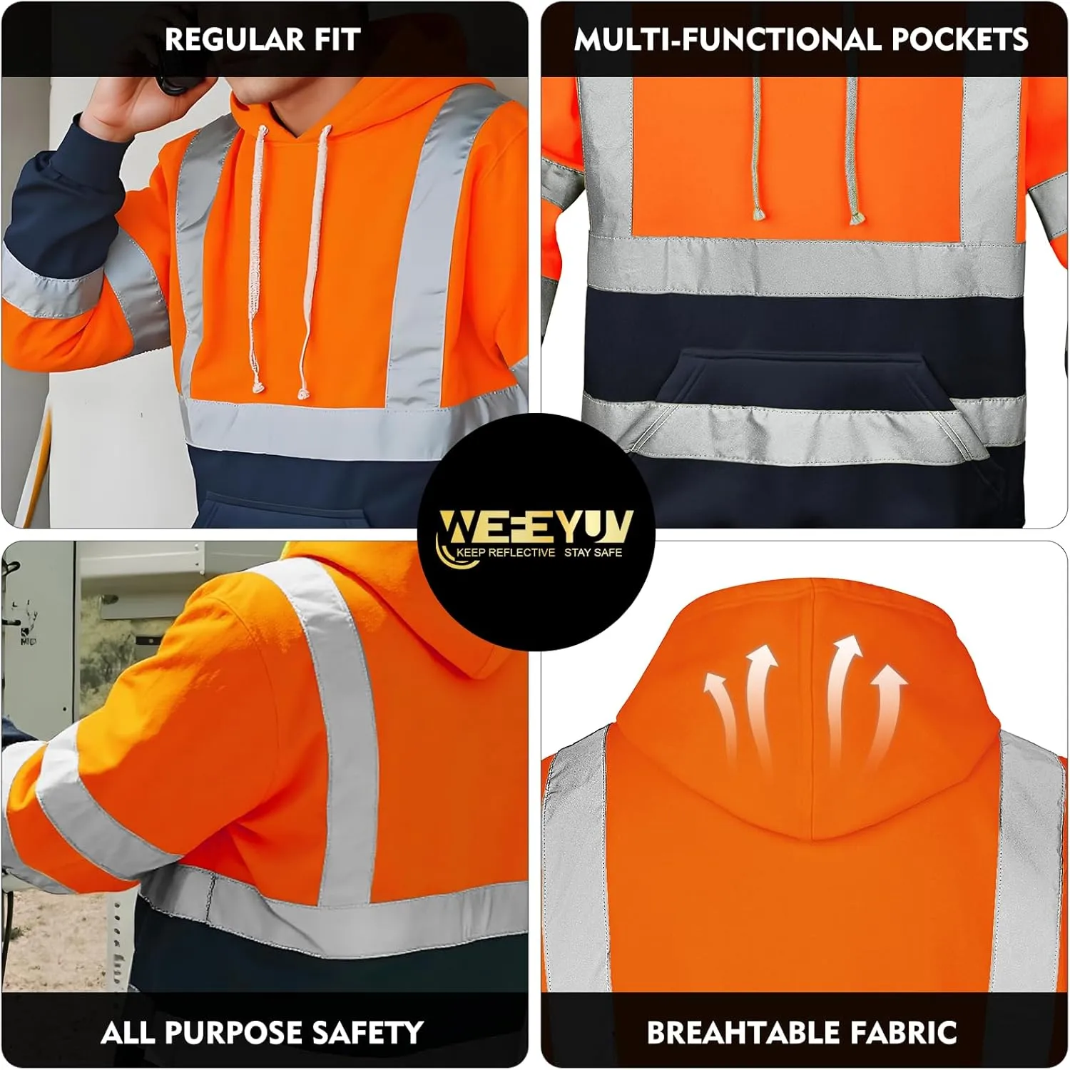 Hi Vis Men's Solid Color Reflective Visibility Sweatshirts Pullover