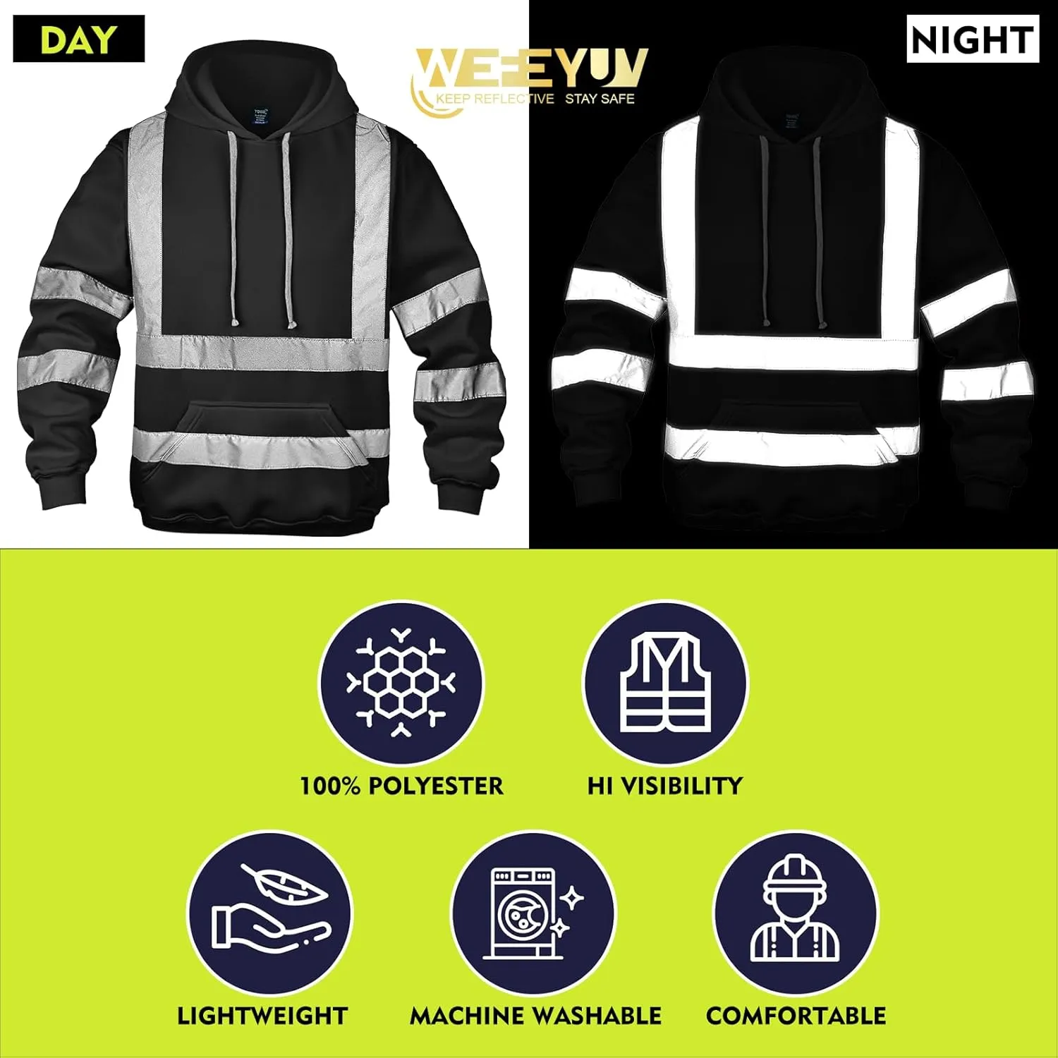 Hi Vis Men's Solid Color Reflective Visibility Sweatshirts Pullover