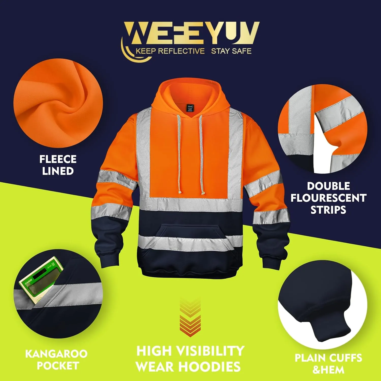 Hi Vis Men's Solid Color Reflective Visibility Sweatshirts Pullover