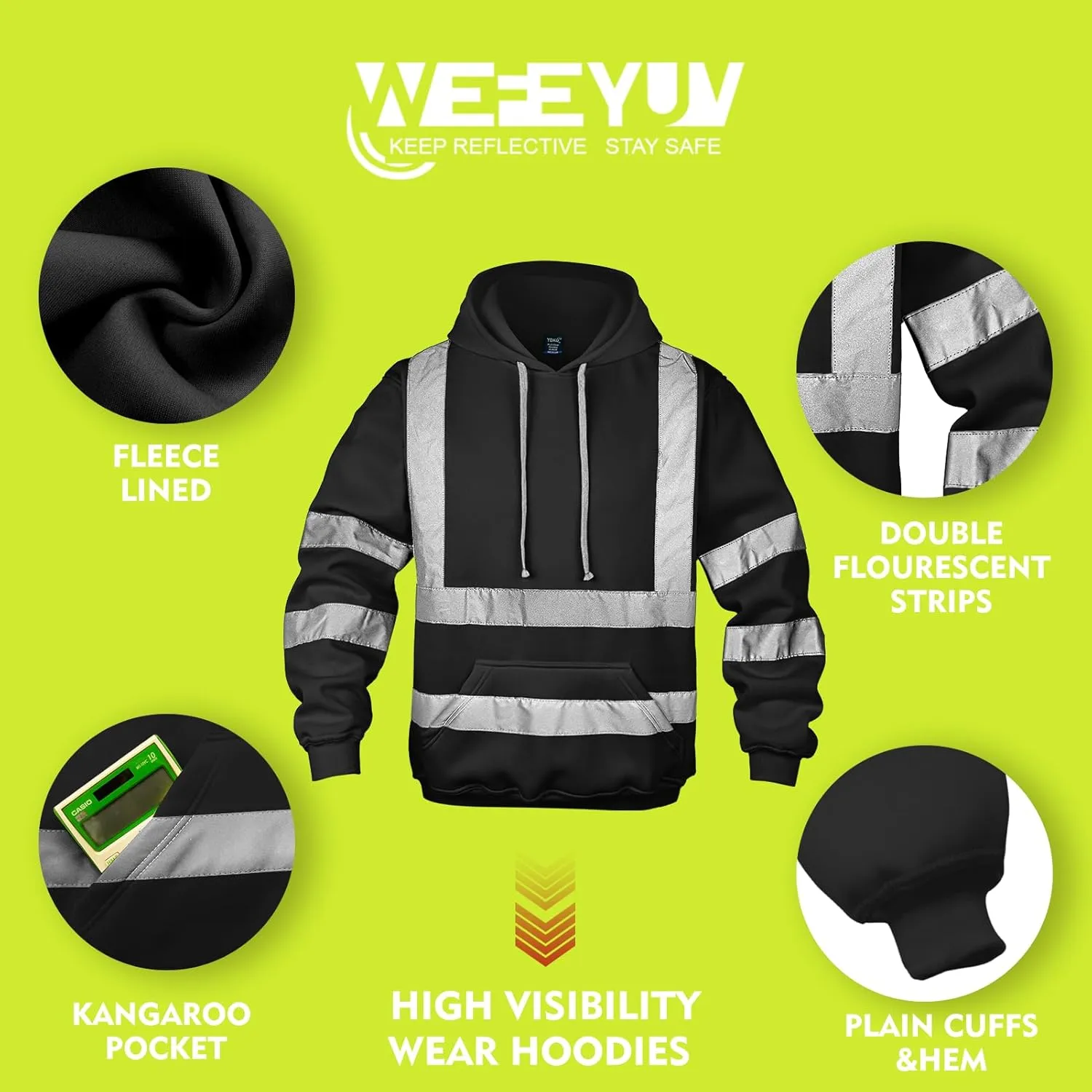 Hi Vis Men's Solid Color Reflective Visibility Sweatshirts Pullover