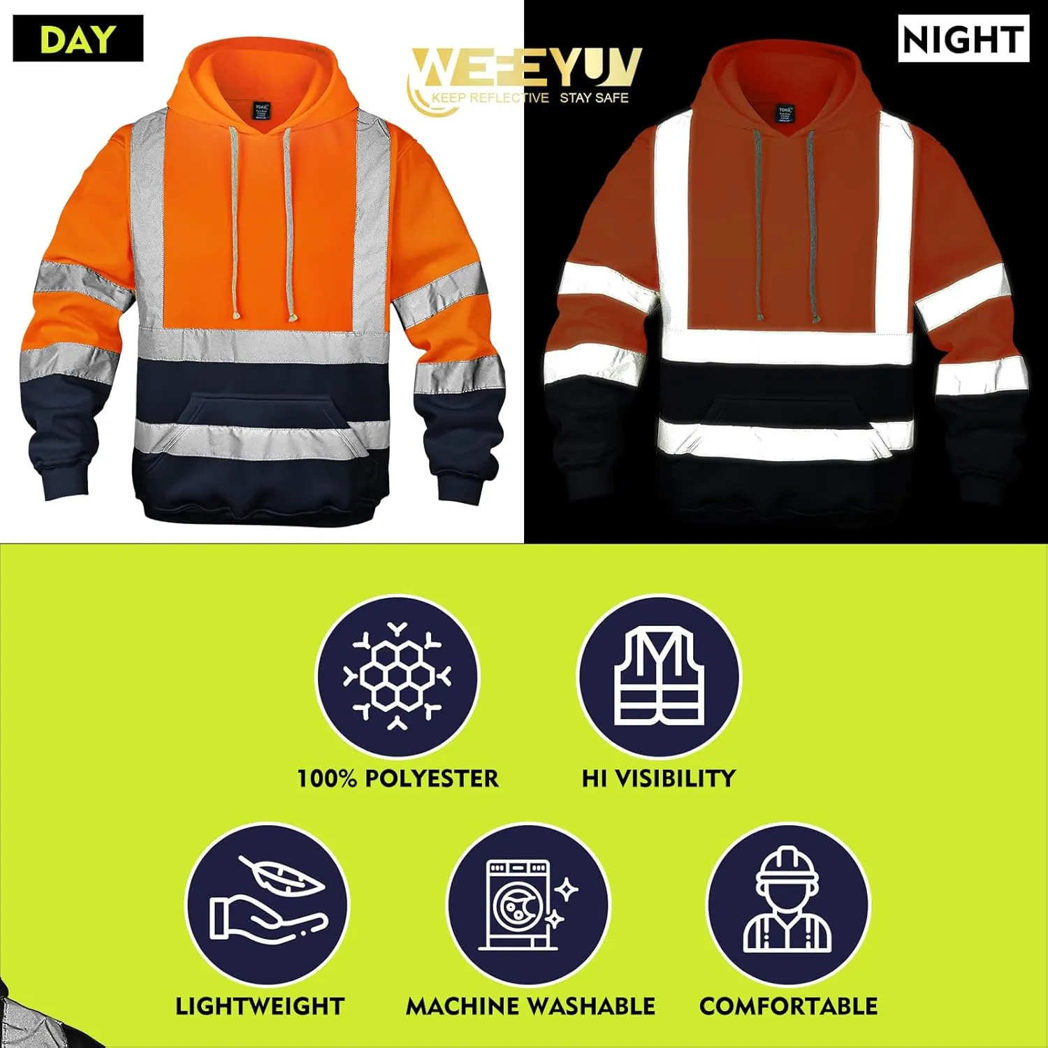 Hi Vis Men's Solid Color Reflective Visibility Sweatshirts Pullover