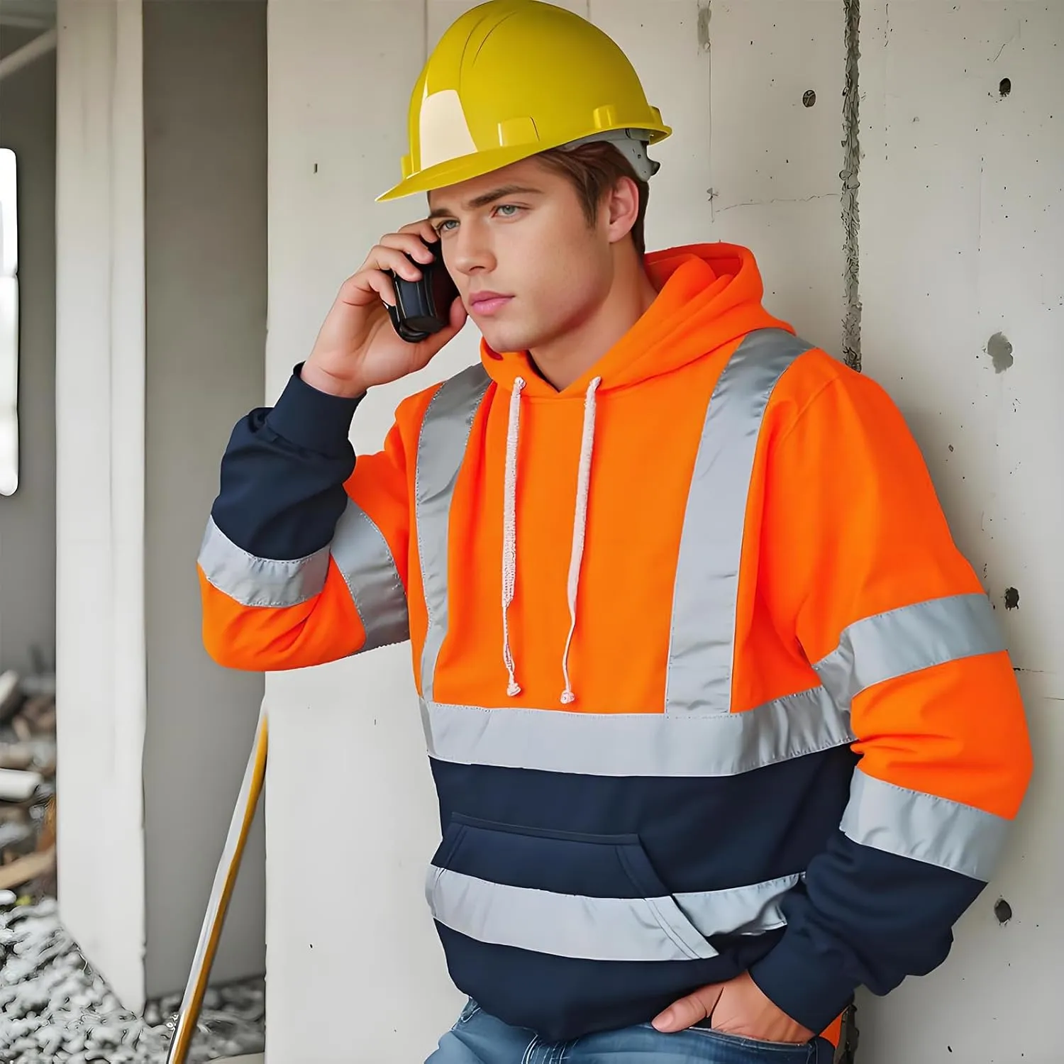Hi Vis Men's Solid Color Reflective Visibility Sweatshirts Pullover