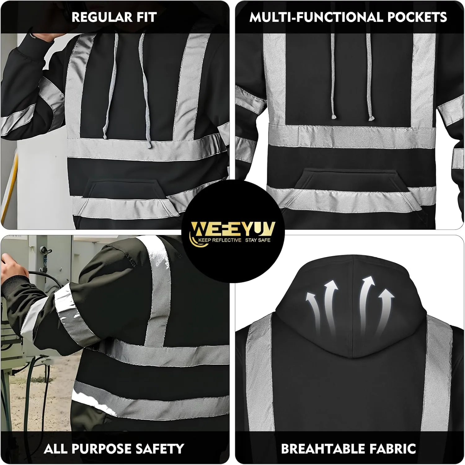 Hi Vis Men's Solid Color Reflective Visibility Sweatshirts Pullover