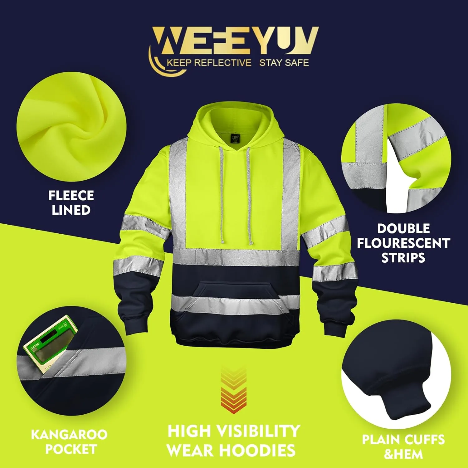 Hi Vis Men's Solid Color Reflective Visibility Sweatshirts Pullover