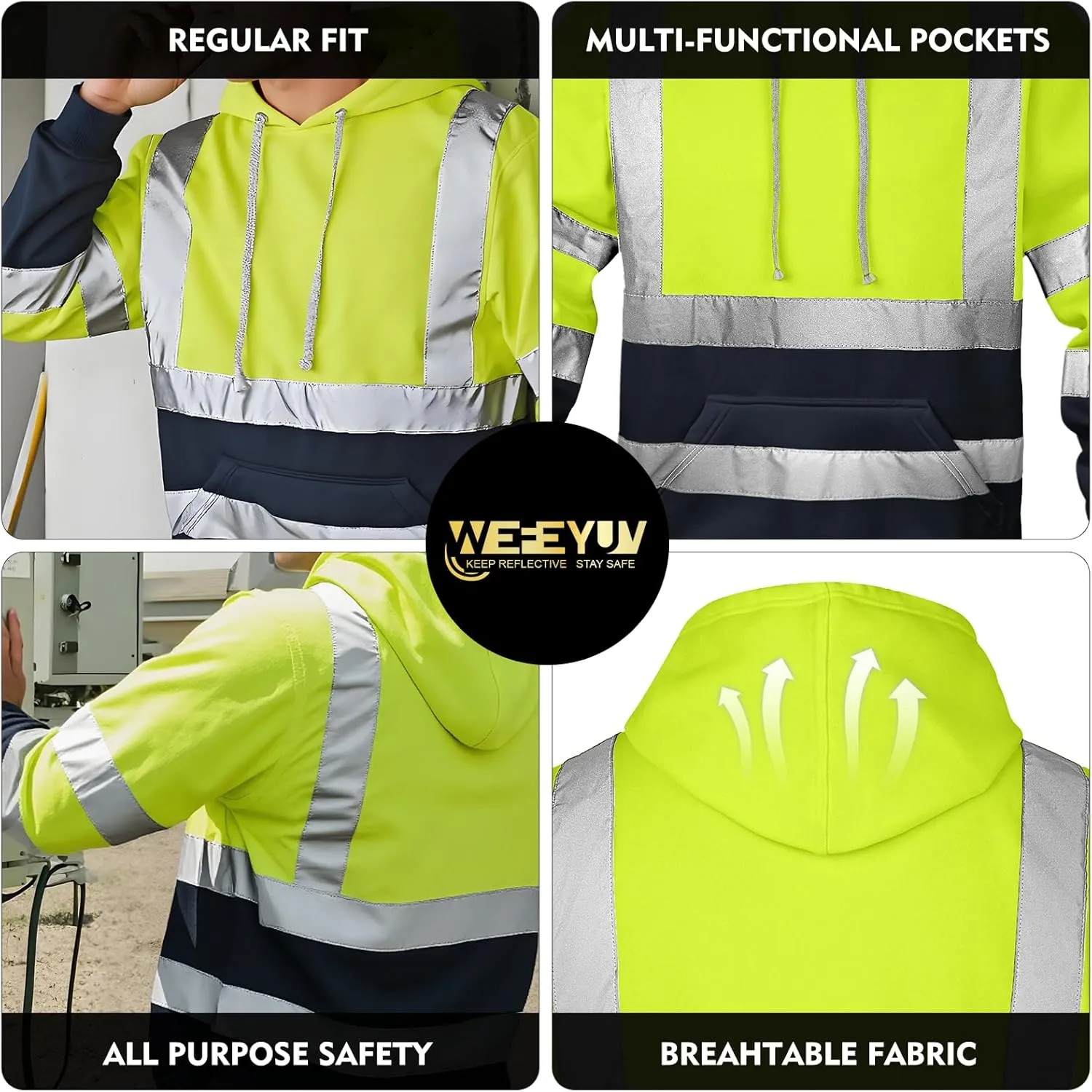 Hi Vis Men's Solid Color Reflective Visibility Sweatshirts Pullover