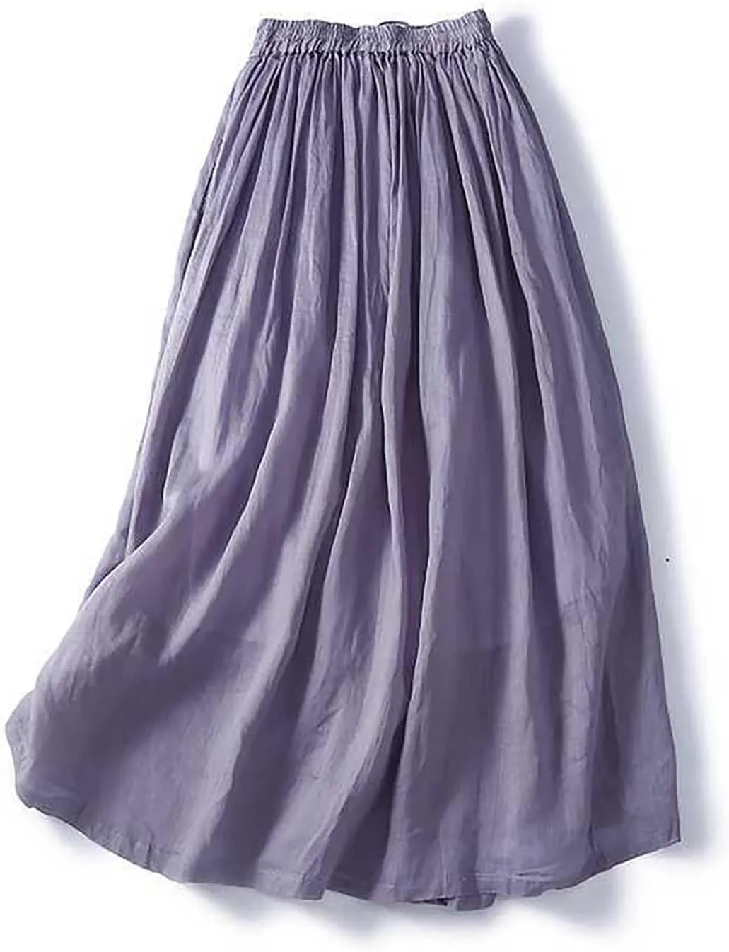 hlysgo Women's Boho High Waist A Line Pleated Flowy Midi Skirts Lightweight Summer Cotton Linen Long Skirt with Pockets