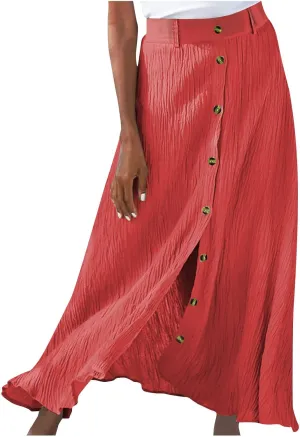 hlysgo Womens Casual High Waist Button Down Front Long Maxi Skirt Boho Solid Flowy Skirts Summer Beach Dresses