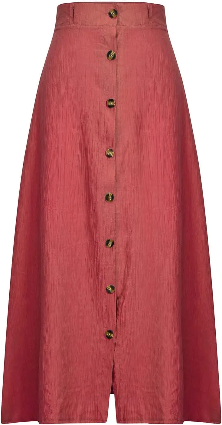 hlysgo Womens Casual High Waist Button Down Front Long Maxi Skirt Boho Solid Flowy Skirts Summer Beach Dresses