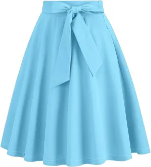 hlysgo Women's High Waist Pleated Midi Skirts 2025 Trendy A-Line Skirt Flowy Swing Skirt with Belt
