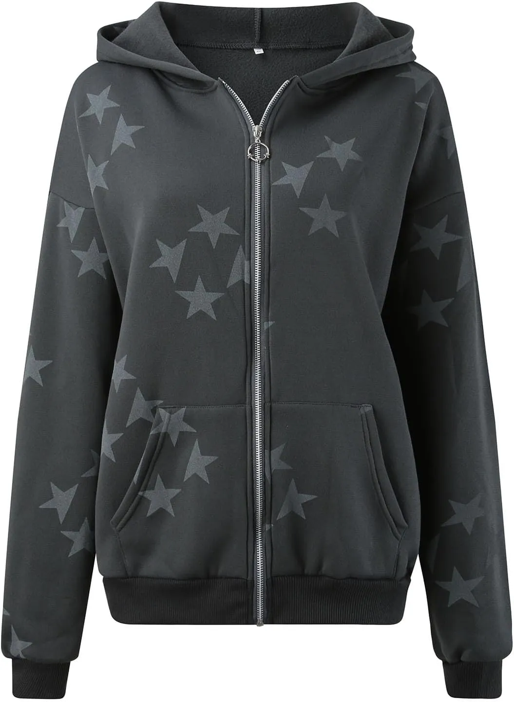 Hoodies For Women Star Print Trendy Zip Up Jackets Long Sleeve Vintage Sweatshirts Teen Girls Fall Outfit, Large