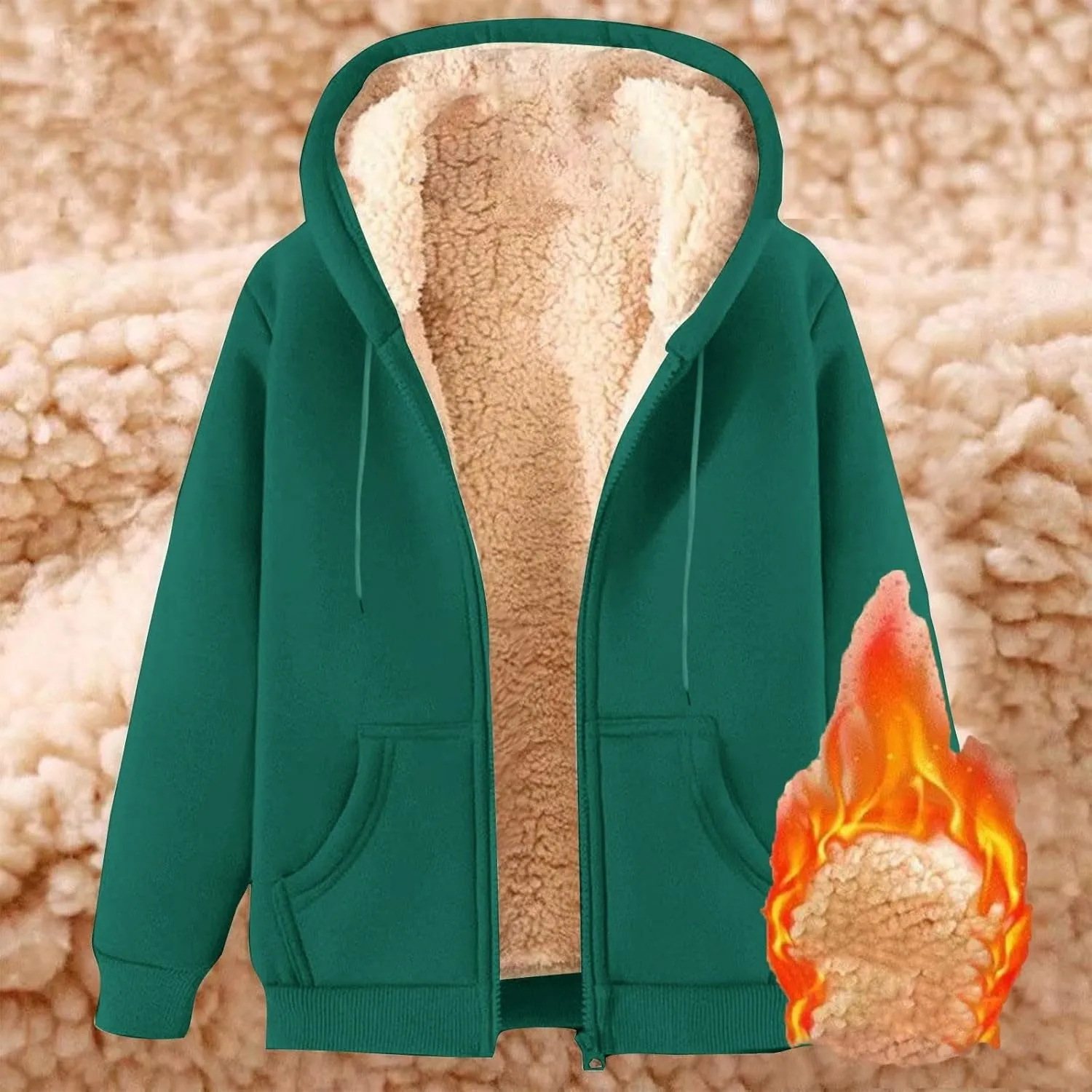 Hoodies for Women Winter Fleece Sweatshirts Full Zip Up Thick Sherpa Lined Hooded Jacket Daily Casual Fashion Coats