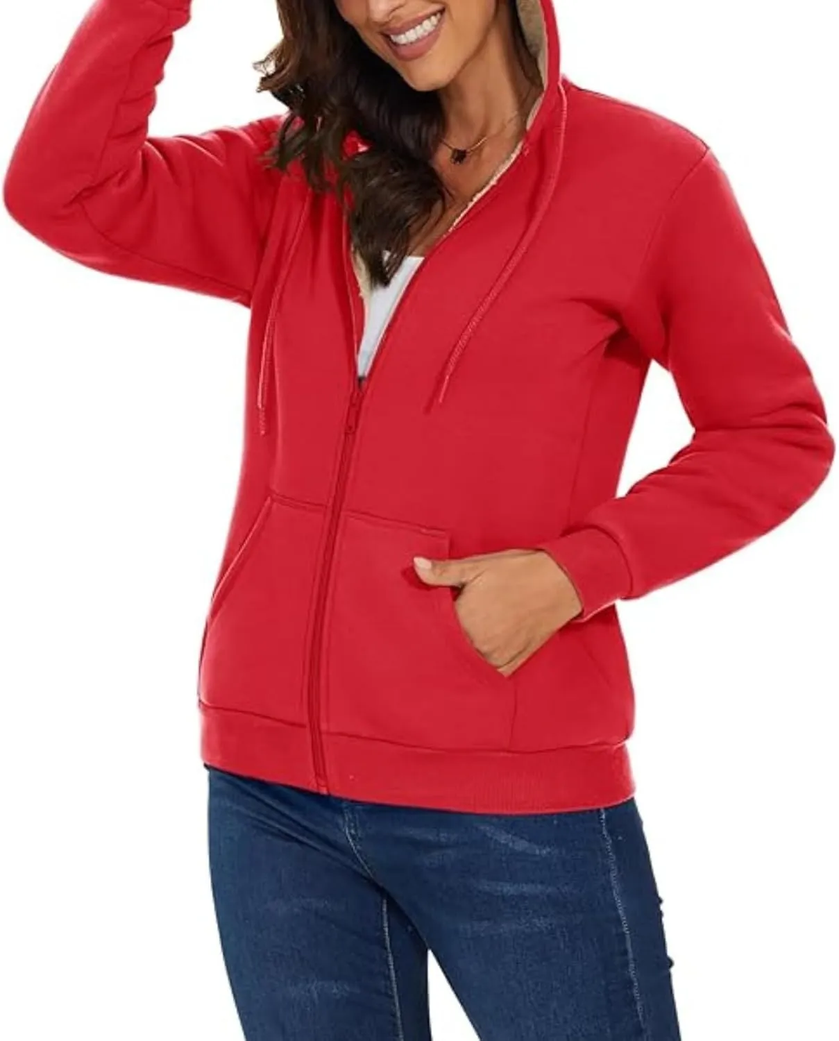 Hoodies for Women Winter Fleece Sweatshirts Full Zip Up Thick Sherpa Lined Hooded Jacket Daily Casual Fashion Coats