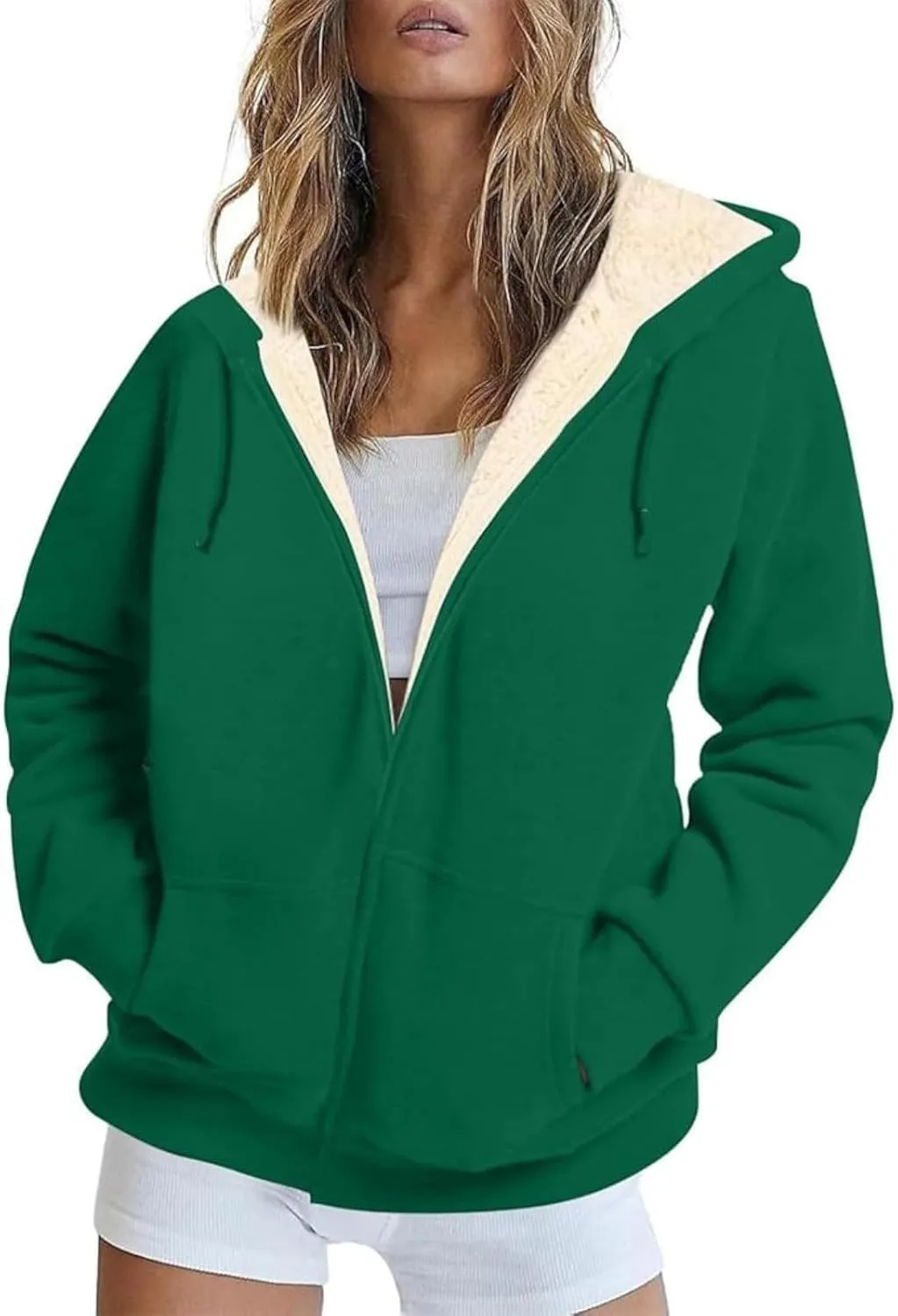 Hoodies for Women Winter Fleece Sweatshirts Full Zip Up Thick Sherpa Lined Hooded Jacket Daily Casual Fashion Coats