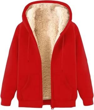 Hoodies for Women Winter Fleece Sweatshirts Full Zip Up Thick Sherpa Lined Hooded Jacket Daily Casual Fashion Coats