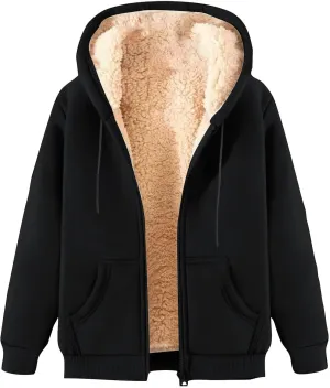Hoodies for Women Winter Fleece Sweatshirts Full Zip Up Thick Sherpa Lined Hooded Jacket Daily Casual Fashion Coats