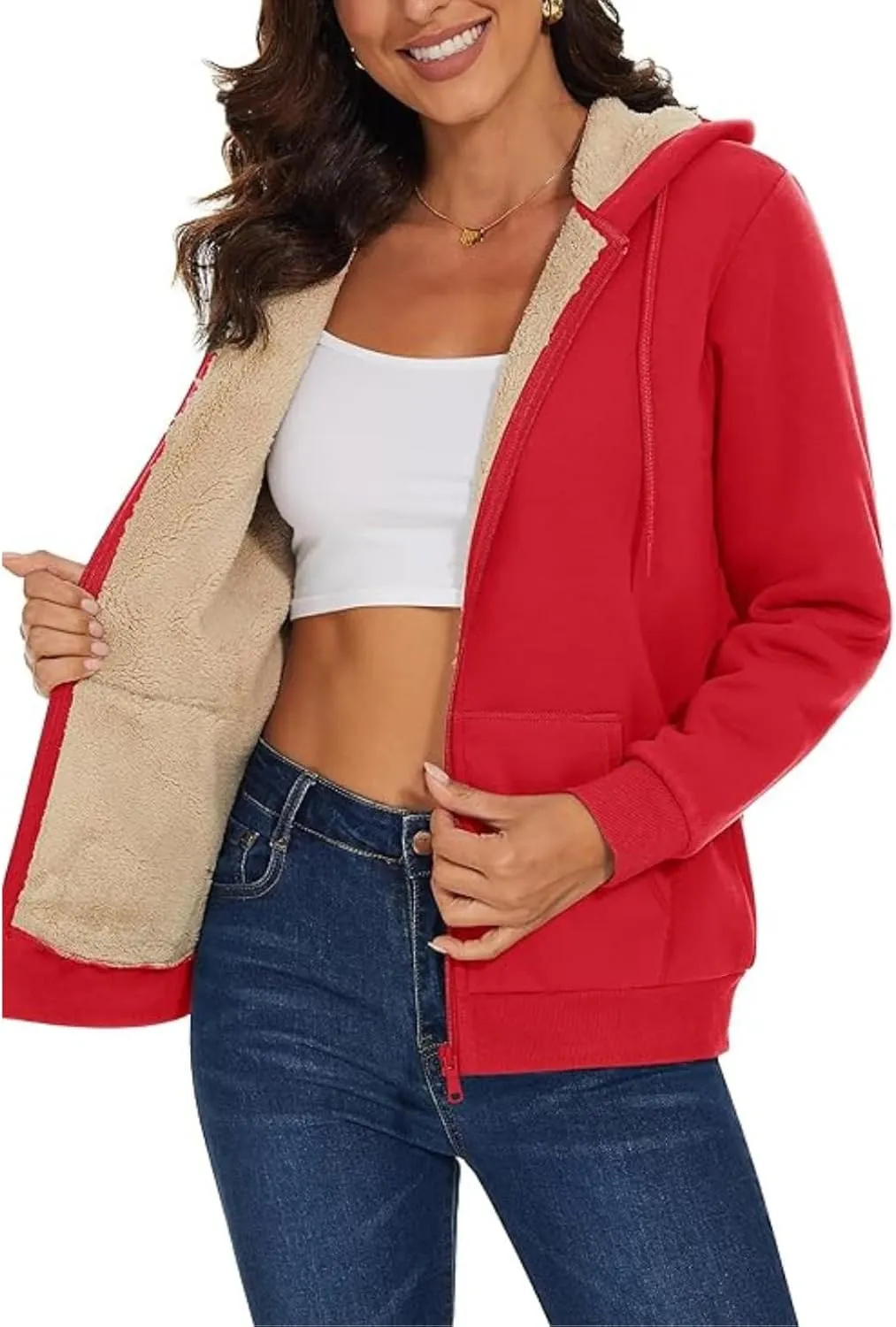 Hoodies for Women Winter Fleece Sweatshirts Full Zip Up Thick Sherpa Lined Hooded Jacket Daily Casual Fashion Coats