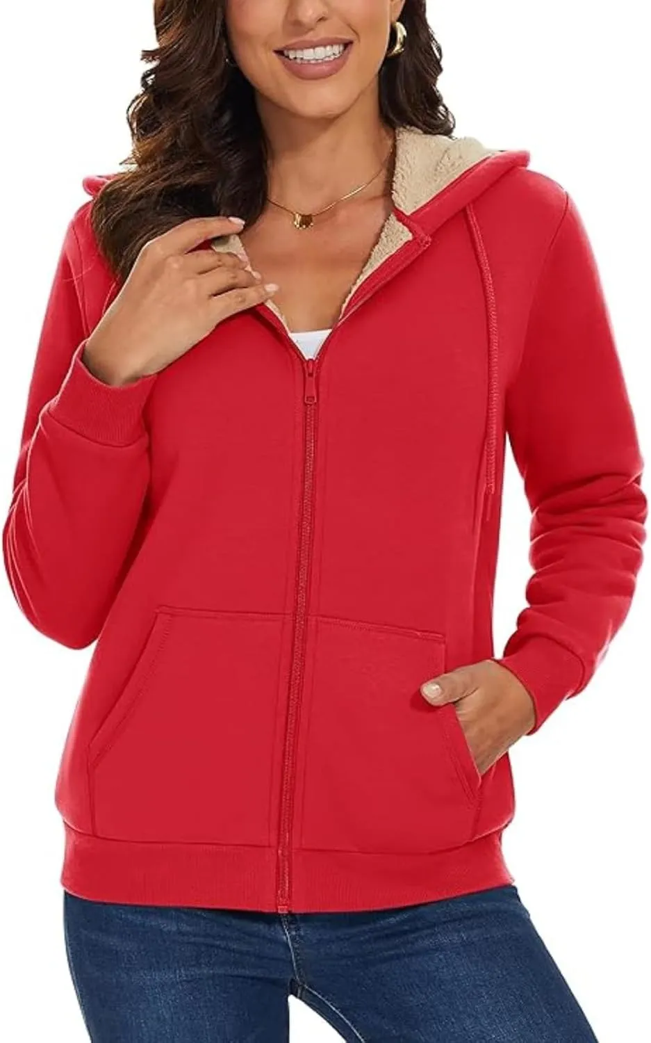 Hoodies for Women Winter Fleece Sweatshirts Full Zip Up Thick Sherpa Lined Hooded Jacket Daily Casual Fashion Coats