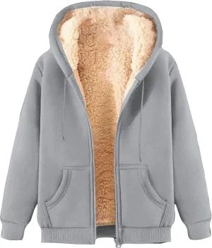 Hoodies for Women Winter Fleece Sweatshirts Full Zip Up Thick Sherpa Lined Hooded Jacket Daily Casual Fashion Coats