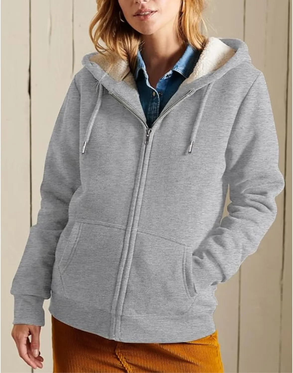 Hoodies for Women Winter Fleece Sweatshirts Full Zip Up Thick Sherpa Lined Hooded Jacket Daily Casual Fashion Coats