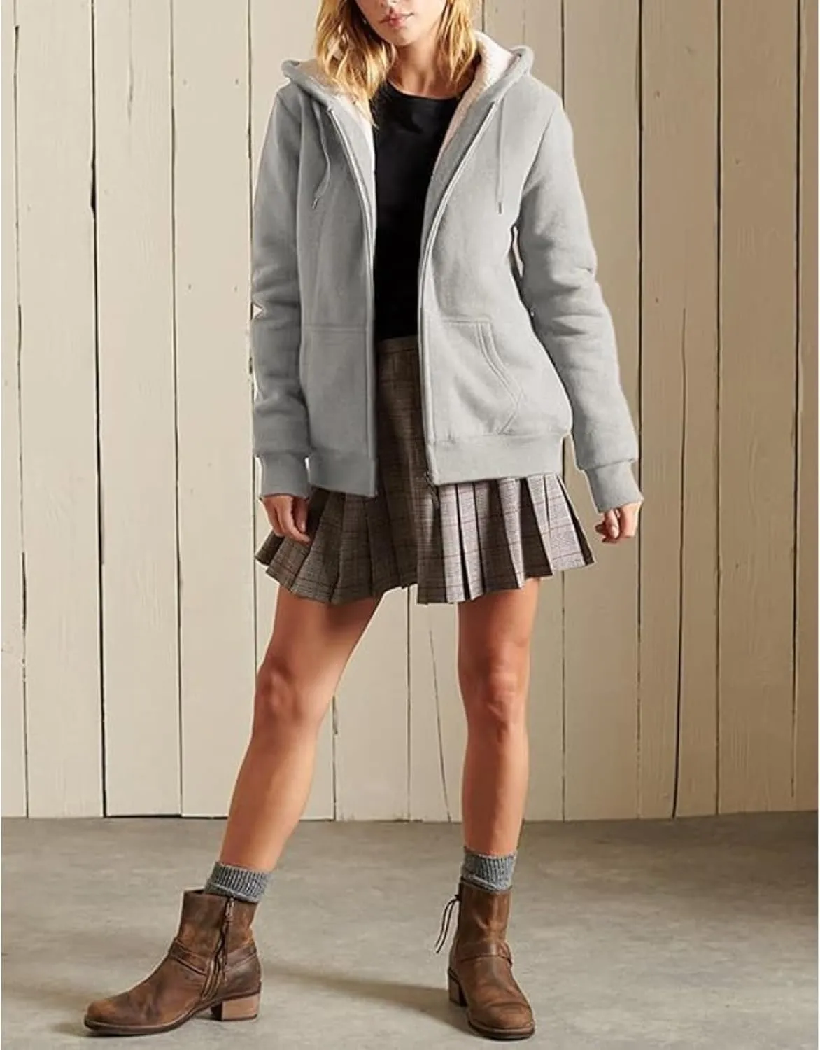 Hoodies for Women Winter Fleece Sweatshirts Full Zip Up Thick Sherpa Lined Hooded Jacket Daily Casual Fashion Coats