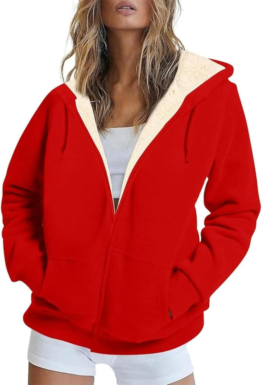 Hoodies for Women Winter Fleece Sweatshirts Full Zip Up Thick Sherpa Lined Hooded Jacket Daily Casual Fashion Coats