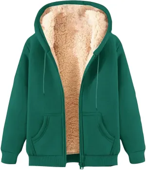 Hoodies for Women Winter Fleece Sweatshirts Full Zip Up Thick Sherpa Lined Hooded Jacket Daily Casual Fashion Coats