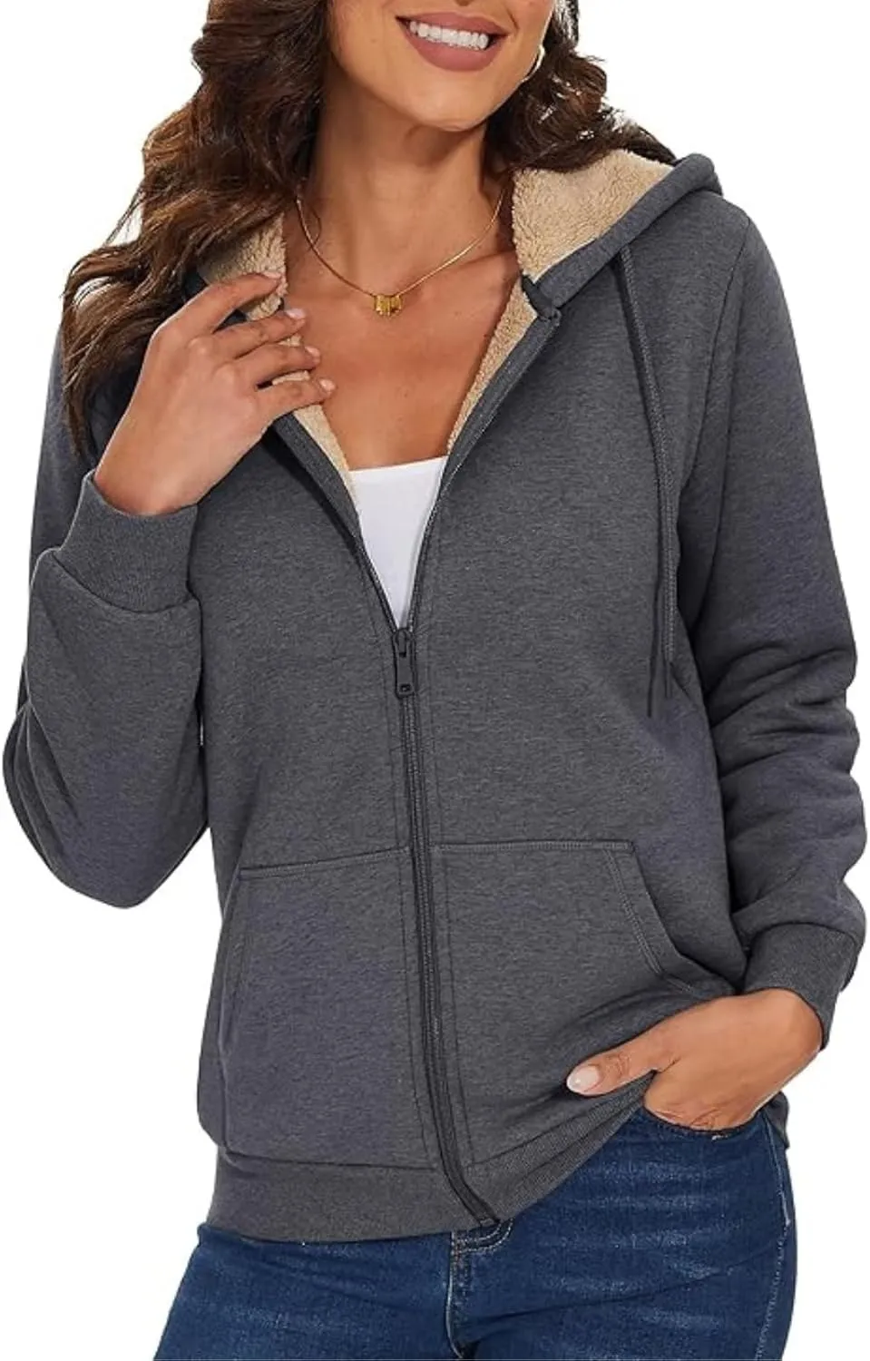 Hoodies for Women Winter Fleece Sweatshirts Full Zip Up Thick Sherpa Lined Hooded Jacket Daily Casual Fashion Coats