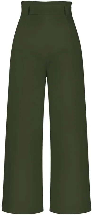 HOULENGS Women's High Waist Straight Suit Trousers Casual Wide Leg Long Pants with Pockets