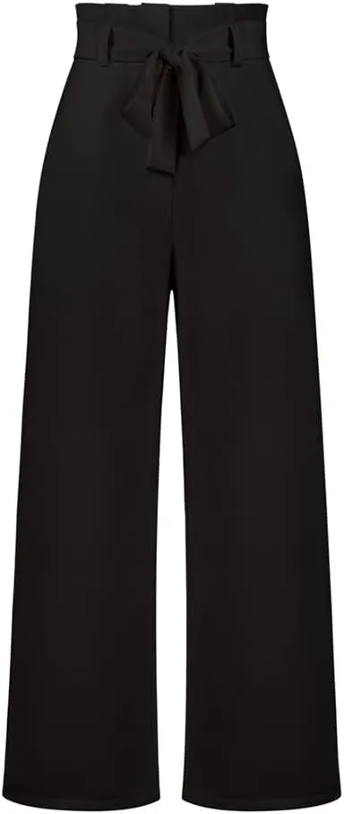 HOULENGS Women's High Waist Straight Suit Trousers Casual Wide Leg Long Pants with Pockets