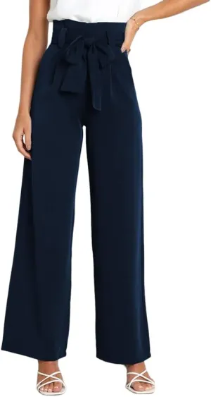 HOULENGS Women's High Waist Straight Suit Trousers Casual Wide Leg Long Pants with Pockets