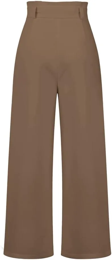 HOULENGS Women's High Waist Straight Suit Trousers Casual Wide Leg Long Pants with Pockets